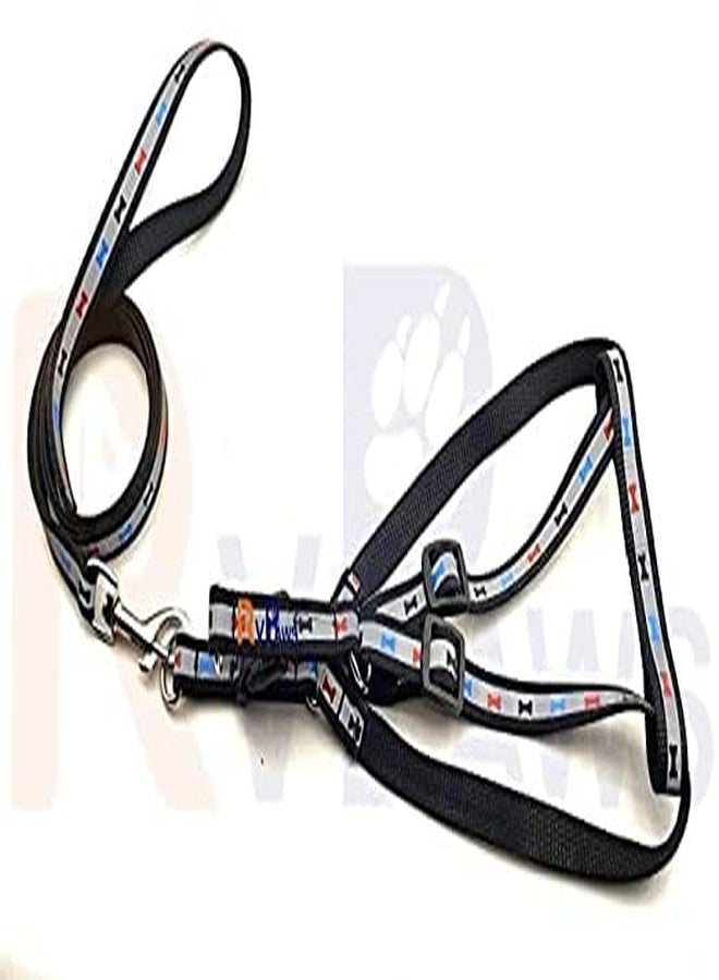 Pups&Pets سترة مبطنة من النايلون المطبوع عليه عظام ناعمة قابلة للتعديل من Pups&Pets، مقاس 15 مم، مع حزام ومقود طويل، مثالية للمشي في الهواء الطلق/تدريب الكلاب الصغيرة والجراء (أسود) - Image 3